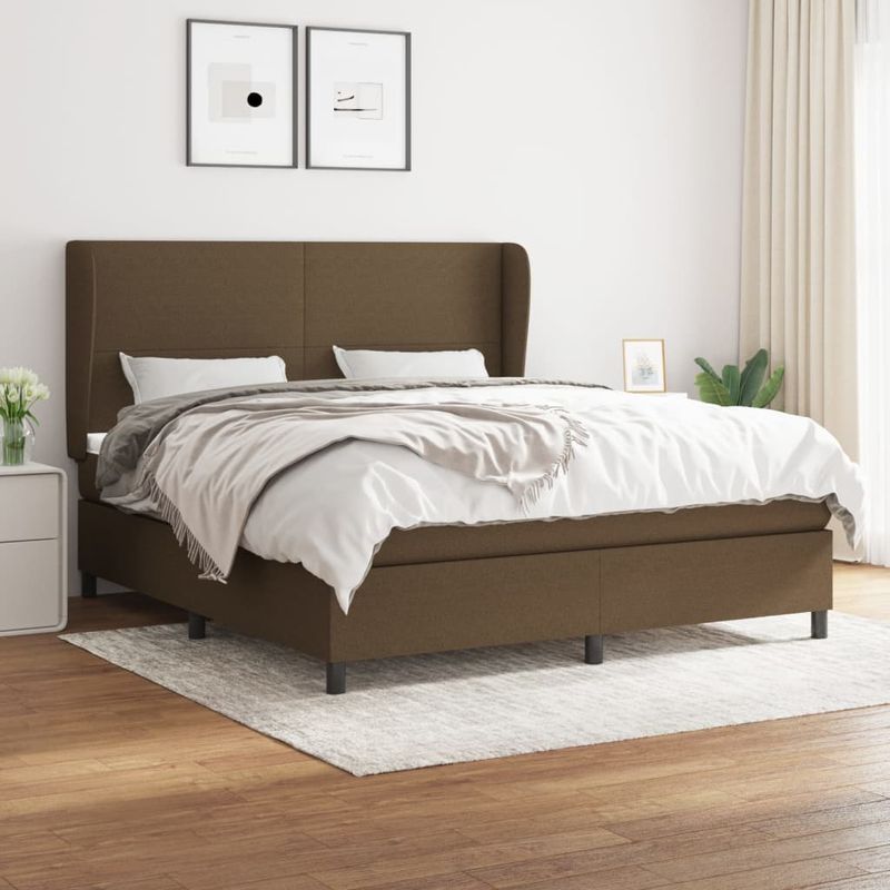 Casa si Gradina - Mobilier - Paturi si accesorii - Paturi - Pat box spring cu saltea, maro inchis, 160x200 cm, textil - Infinity.ro