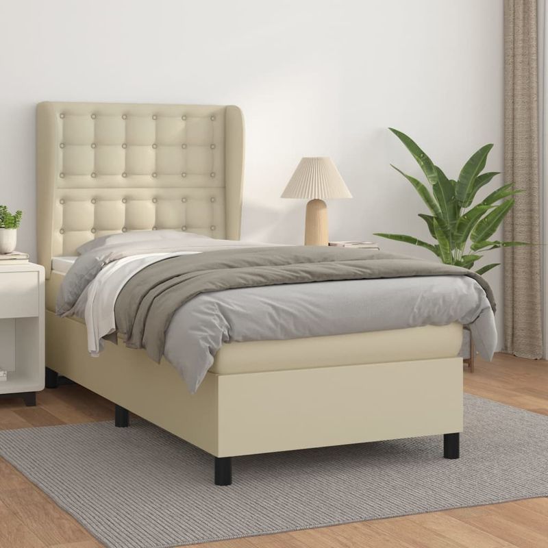 Casa si Gradina - Mobilier - Paturi si accesorii - Paturi - Pat box spring cu saltea, crem, 80x200 cm, piele ecologica - Infinity.ro