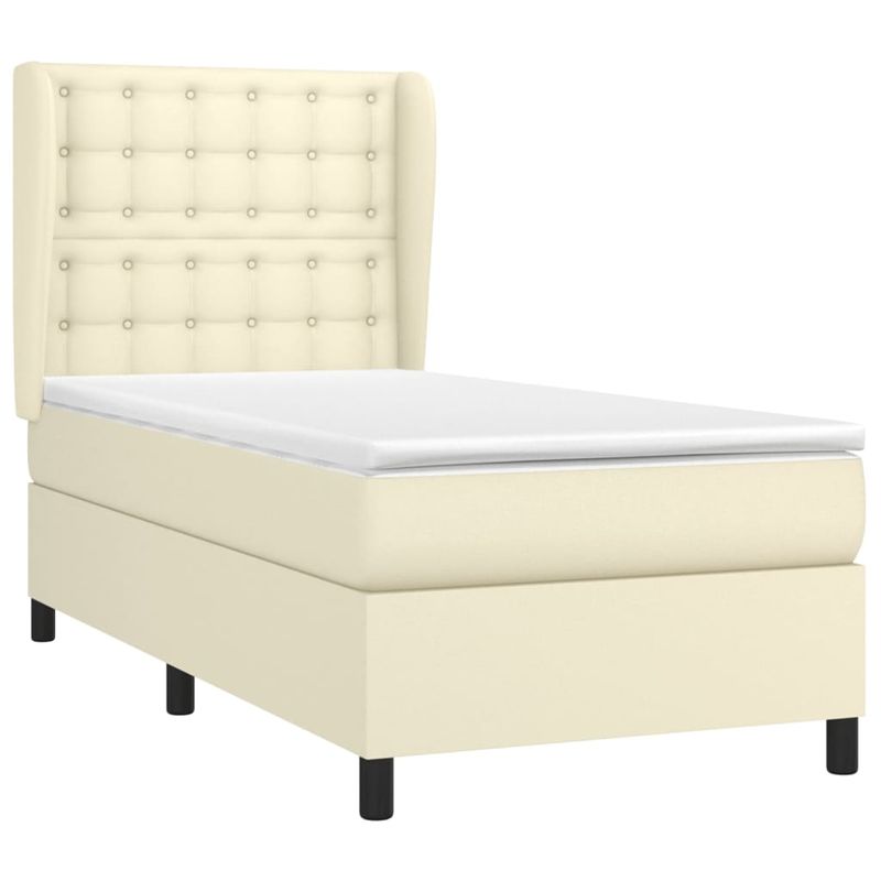 Casa si Gradina - Mobilier - Paturi si accesorii - Paturi - Pat box spring cu saltea, crem, 80x200 cm, piele ecologica - Infinity.ro