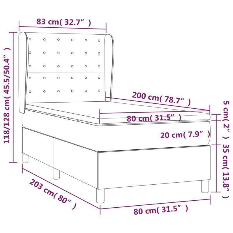 Casa si Gradina - Mobilier - Paturi si accesorii - Paturi - Pat box spring cu saltea, crem, 80x200 cm, piele ecologica - Infinity.ro