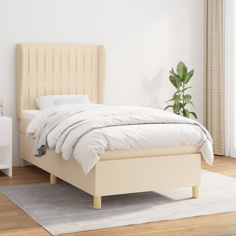 Casa si Gradina - Mobilier - Paturi si accesorii - Paturi - Pat box spring cu saltea, crem, 80x200 cm, textil - Infinity.ro
