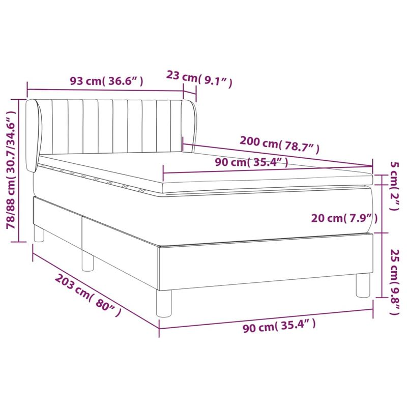 Casa si Gradina - Mobilier - Paturi si accesorii - Paturi - Pat box spring cu saltea, albastru inchis, 90x200 cm, catifea - Infinity.ro