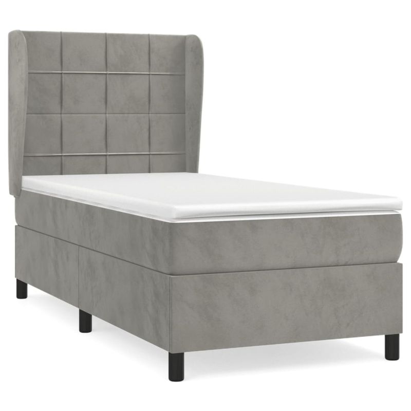 Casa si Gradina - Mobilier - Paturi si accesorii - Paturi - Pat box spring cu saltea, gri deschis, 90x200 cm, catifea - Infinity.ro