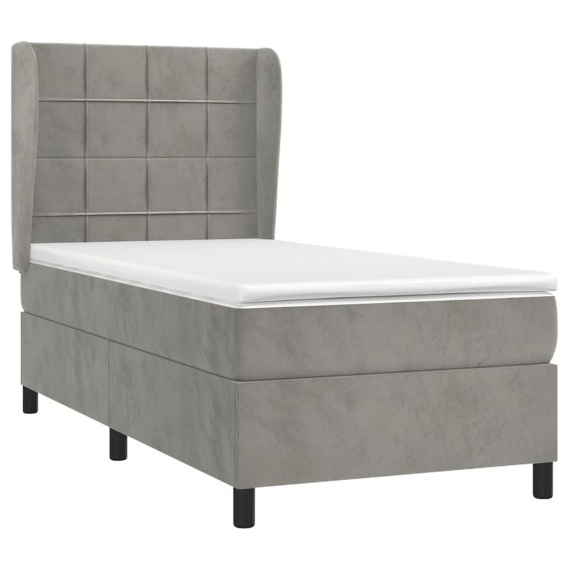 Casa si Gradina - Mobilier - Paturi si accesorii - Paturi - Pat box spring cu saltea, gri deschis, 90x200 cm, catifea - Infinity.ro