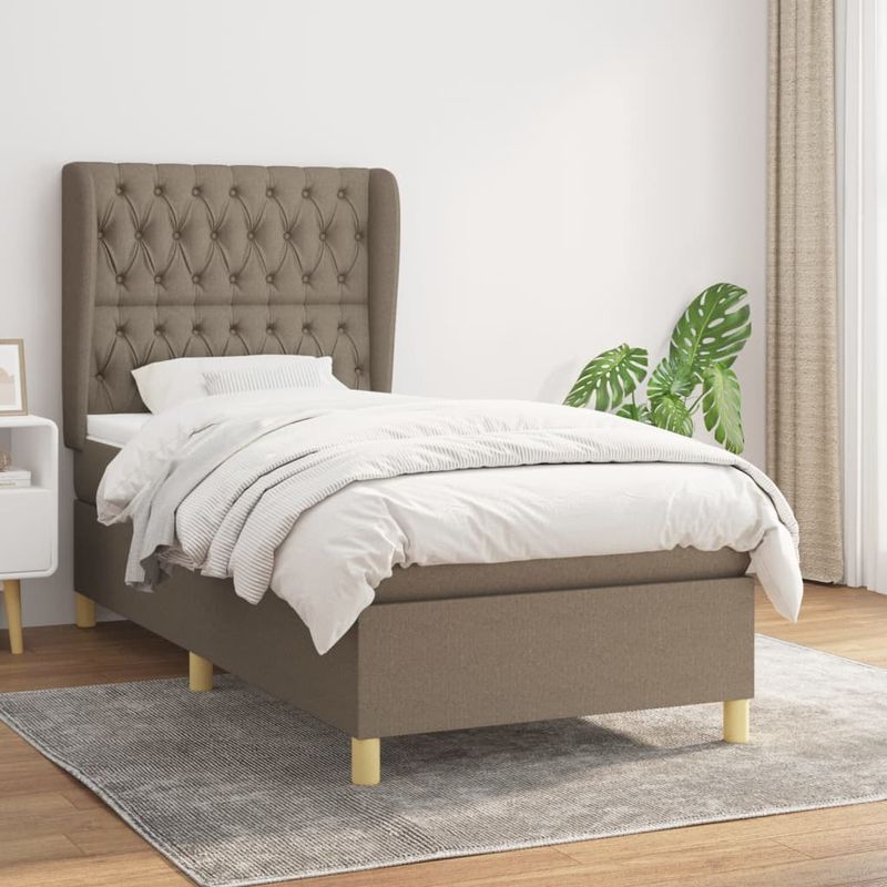 Casa si Gradina - Mobilier - Paturi si accesorii - Paturi - Pat box spring cu saltea, gri taupe, 100x200 cm, textil - Infinity.ro