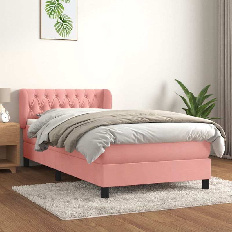 Casa si Gradina - Mobilier - Paturi si accesorii - Paturi - Pat box spring cu saltea, roz, 90x190 cm, catifea - Infinity.ro