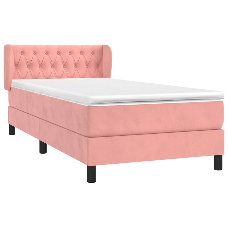 Casa si Gradina - Mobilier - Paturi si accesorii - Paturi - Pat box spring cu saltea, roz, 90x190 cm, catifea - Infinity.ro