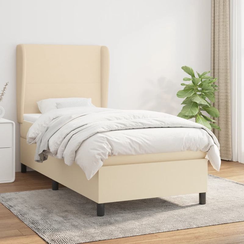 Casa si Gradina - Mobilier - Paturi si accesorii - Paturi - Pat box spring cu saltea, crem, 90x200 cm, textil - Infinity.ro