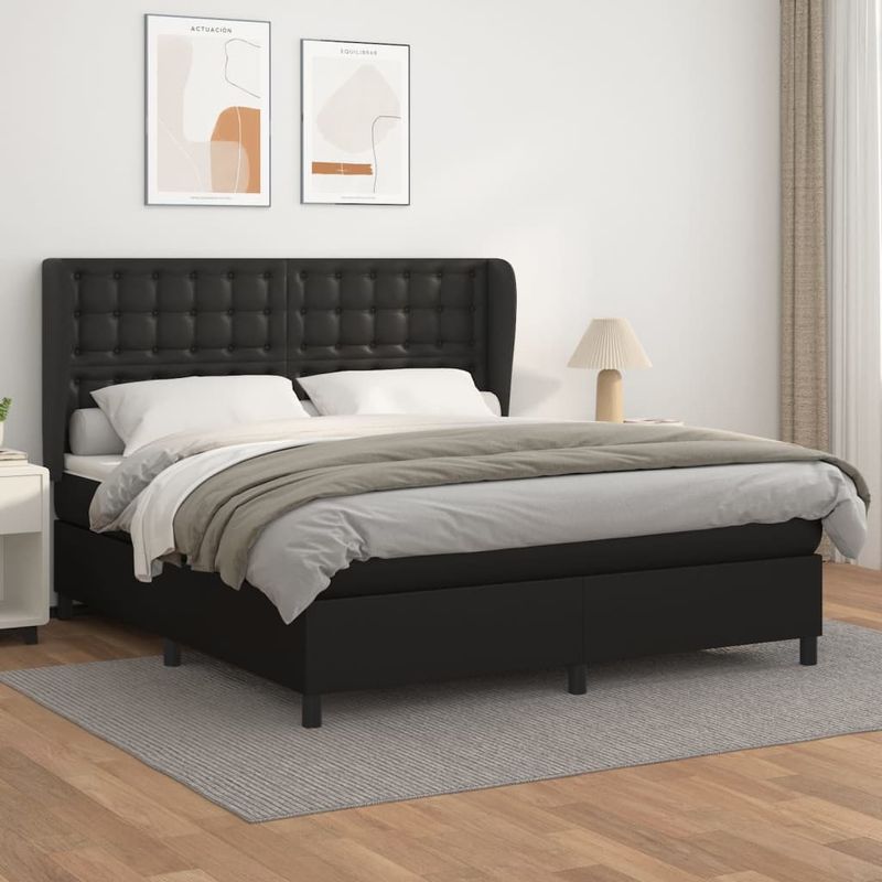 Casa si Gradina - Mobilier - Paturi si accesorii - Paturi - Pat box spring cu saltea, negru, 180x200 cm, piele ecologica - Infinity.ro