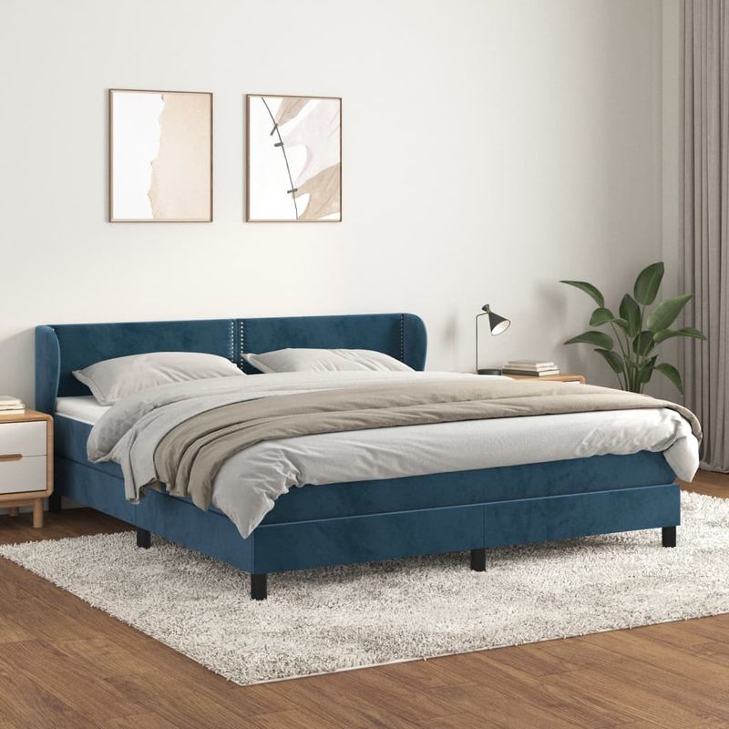 Casa si Gradina - Mobilier - Paturi si accesorii - Paturi - Pat box spring cu saltea, albastru inchis, 180x200 cm, catifea - Infinity.ro