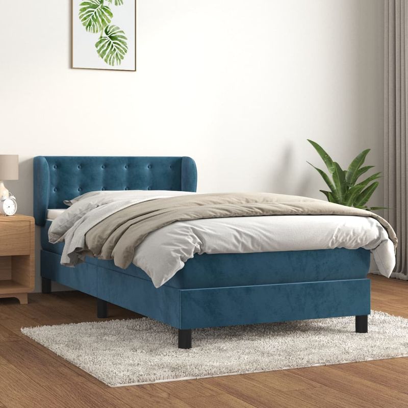 Casa si Gradina - Mobilier - Paturi si accesorii - Paturi - Pat box spring cu saltea, albastru inchis, 100x200 cm, catifea - Infinity.ro