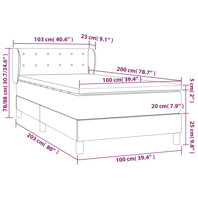 Casa si Gradina - Mobilier - Paturi si accesorii - Paturi - Pat box spring cu saltea, albastru inchis, 100x200 cm, catifea - Infinity.ro