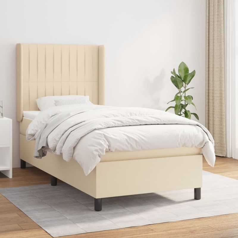 Casa si Gradina - Mobilier - Paturi si accesorii - Paturi - Pat box spring cu saltea, crem, 90x200 cm, textil - Infinity.ro