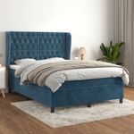 Casa si Gradina - Mobilier - Paturi si accesorii - Paturi - Pat box spring cu saltea, albastru inchis, 140x200 cm, catifea - Infinity.ro