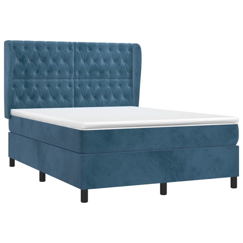 Casa si Gradina - Mobilier - Paturi si accesorii - Paturi - Pat box spring cu saltea, albastru inchis, 140x200 cm, catifea - Infinity.ro