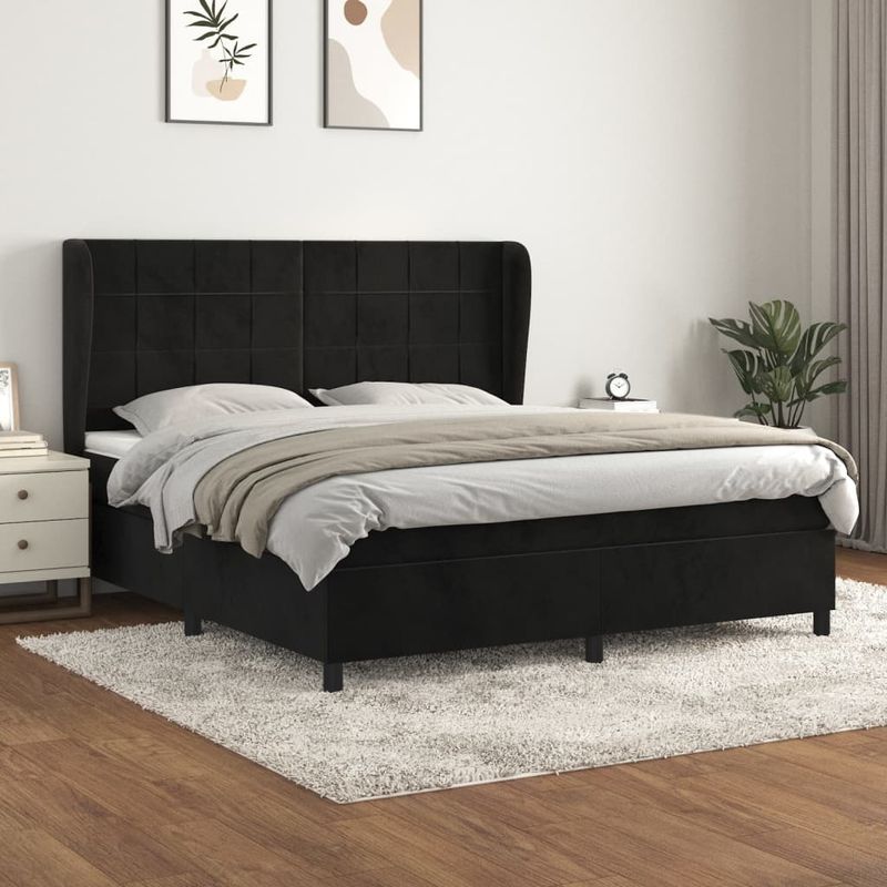 Casa si Gradina - Mobilier - Paturi si accesorii - Paturi - Pat box spring cu saltea, negru, 180x200 cm, catifea - Infinity.ro