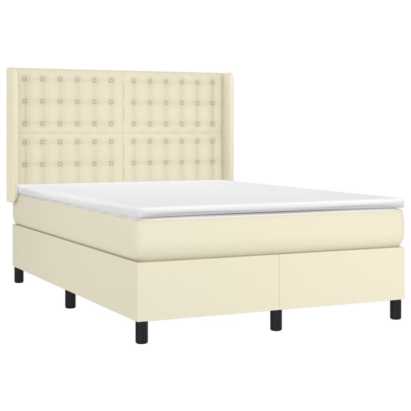 Casa si Gradina - Mobilier - Paturi si accesorii - Paturi - Pat box spring cu saltea, crem, 140x190 cm, piele ecologica - Infinity.ro