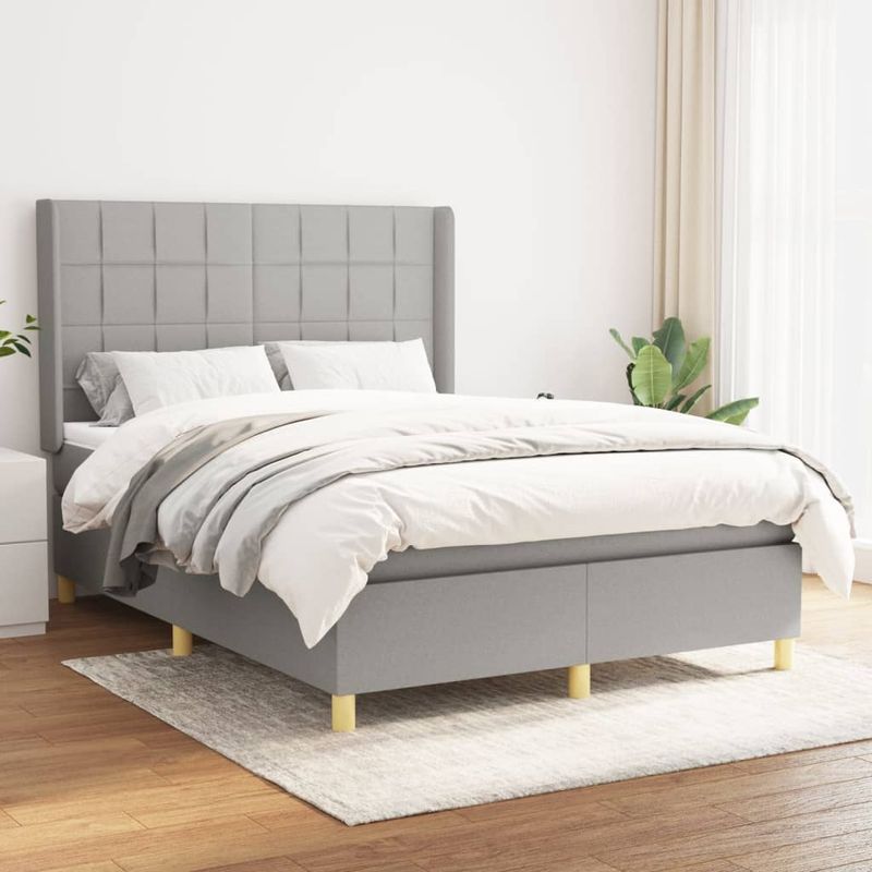 Casa si Gradina - Mobilier - Paturi si accesorii - Paturi - Pat continental, gri deschis, 140x200 cm, material textil - Infinity.ro