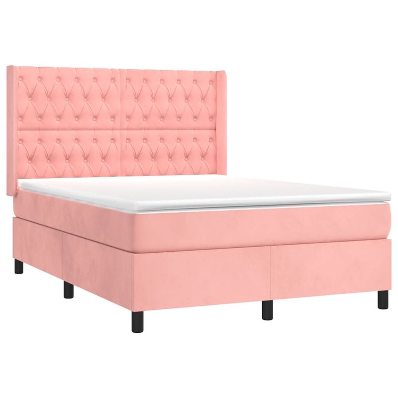 Casa si Gradina - Mobilier - Paturi si accesorii - Paturi - Pat box spring cu saltea, roz, 140x190 cm, catifea - Infinity.ro