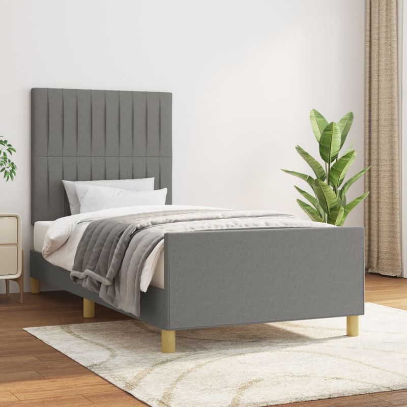 Casa si Gradina - Mobilier - Paturi si accesorii - Paturi - Cadru de pat cu tablie, gri inchis, 100x200 cm, textil - Infinity.ro