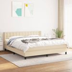 Casa si Gradina - Mobilier - Paturi si accesorii - Paturi - Pat box spring cu saltea, crem, 160x200 cm, material textil - Infinity.ro
