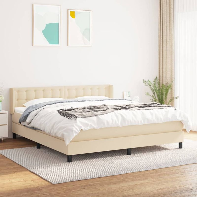Casa si Gradina - Mobilier - Paturi si accesorii - Paturi - Pat box spring cu saltea, crem, 160x200 cm, material textil - Infinity.ro
