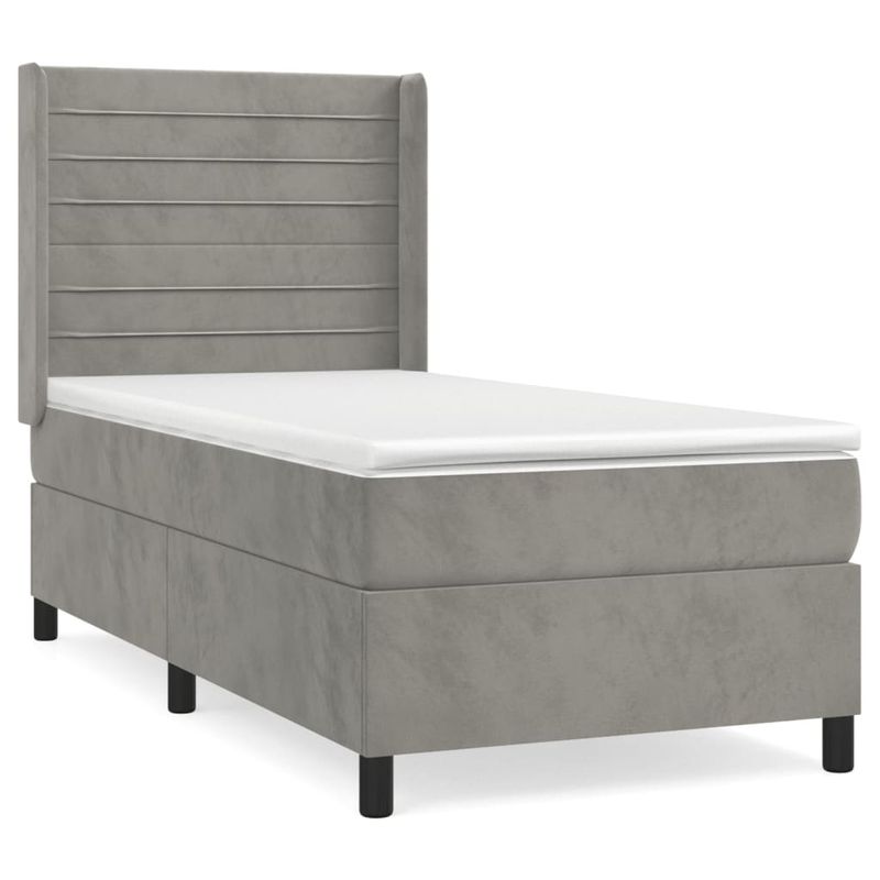 Casa si Gradina - Mobilier - Paturi si accesorii - Paturi - Pat box spring cu saltea, gri deschis, 90x190 cm, catifea - Infinity.ro