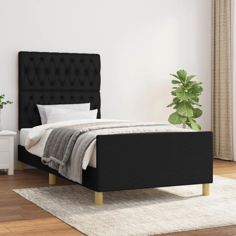 Casa si Gradina - Mobilier - Paturi si accesorii - Paturi - Cadru de pat cu tablie, negru, 100x200 cm, textil - Infinity.ro