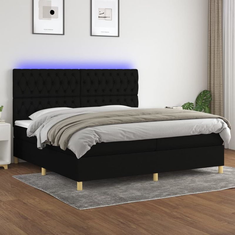 Casa si Gradina - Mobilier - Paturi si accesorii - Paturi - Pat cu arcuri, saltea si LED, negru, 200x200 cm, textil - Infinity.ro