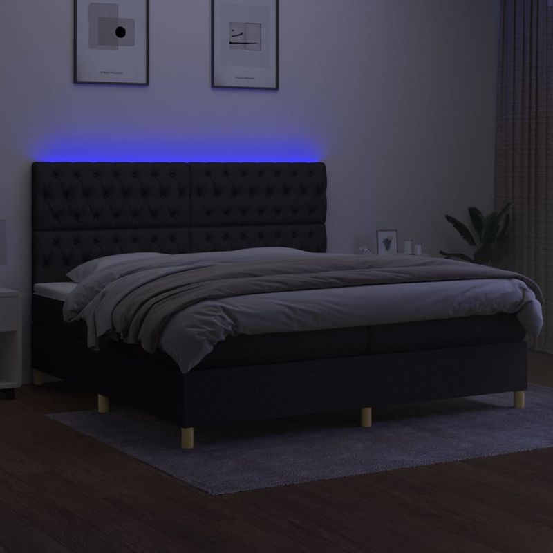 Casa si Gradina - Mobilier - Paturi si accesorii - Paturi - Pat cu arcuri, saltea si LED, negru, 200x200 cm, textil - Infinity.ro