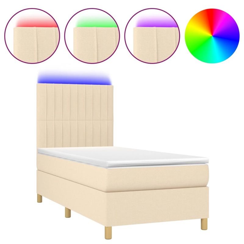 Casa si Gradina - Mobilier - Paturi si accesorii - Paturi - Pat cu arcuri, saltea si LED, crem, 80x200 cm, textil - Infinity.ro