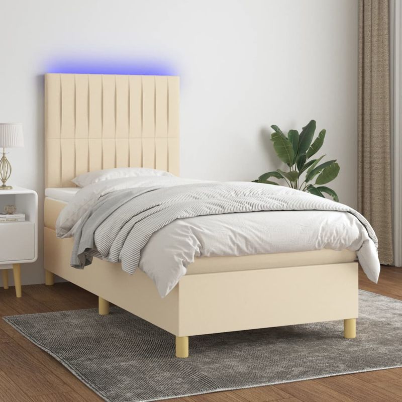 Casa si Gradina - Mobilier - Paturi si accesorii - Paturi - Pat cu arcuri, saltea si LED, crem, 80x200 cm, textil - Infinity.ro