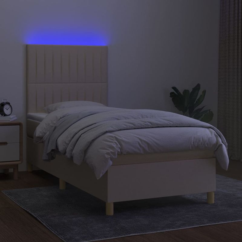 Casa si Gradina - Mobilier - Paturi si accesorii - Paturi - Pat cu arcuri, saltea si LED, crem, 80x200 cm, textil - Infinity.ro