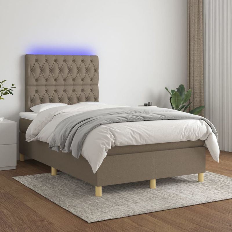 Casa si Gradina - Mobilier - Paturi si accesorii - Paturi - Pat cu arcuri, saltea si LED, gri taupe, 120x200 cm, textil - Infinity.ro