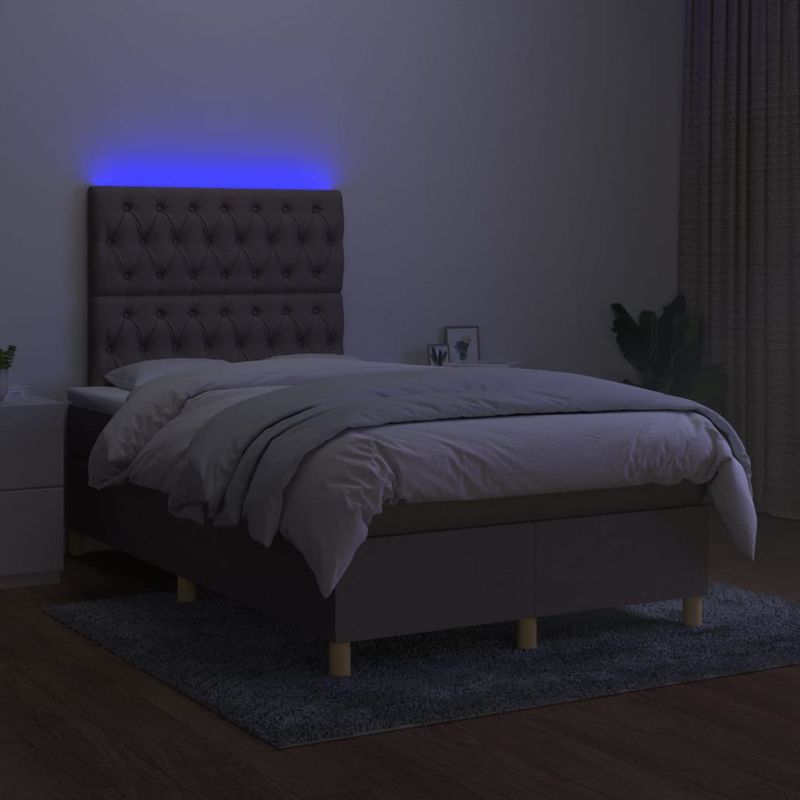 Casa si Gradina - Mobilier - Paturi si accesorii - Paturi - Pat cu arcuri, saltea si LED, gri taupe, 120x200 cm, textil - Infinity.ro