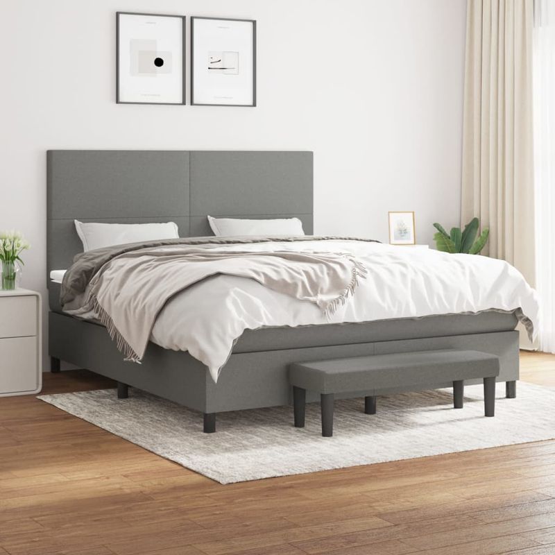 Casa si Gradina - Mobilier - Paturi si accesorii - Paturi - Pat continental cu saltea, gri inchis, 160x200 cm, tesatura - Infinity.ro