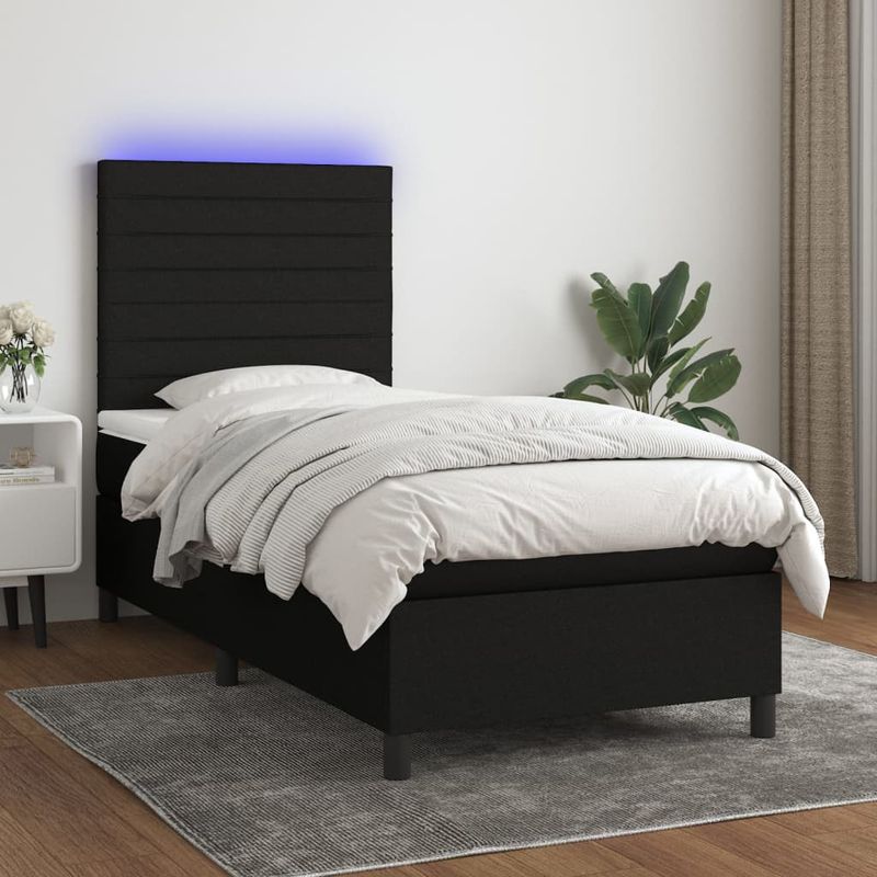 Casa si Gradina - Mobilier - Paturi si accesorii - Paturi - Pat cu arcuri, saltea si LED, negru, 90x190 cm, textil - Infinity.ro