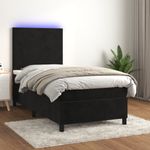 Casa si Gradina - Mobilier - Paturi si accesorii - Paturi - Pat cu arcuri, saltea si LED, negru, 90x190 cm, catifea - Infinity.ro