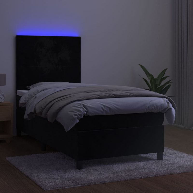 Casa si Gradina - Mobilier - Paturi si accesorii - Paturi - Pat cu arcuri, saltea si LED, negru, 90x190 cm, catifea - Infinity.ro