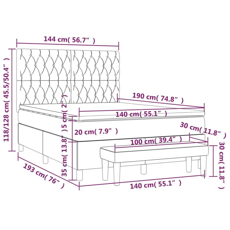 Casa si Gradina - Mobilier - Paturi si accesorii - Paturi - Pat box spring cu saltea, negru, 140x190 cm, textil - Infinity.ro
