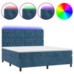 Casa si Gradina - Mobilier - Paturi si accesorii - Paturi - Pat cu arcuri, saltea si LED, bleumarin, 180x200 cm, catifea - Infinity.ro