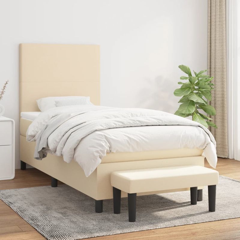 Casa si Gradina - Mobilier - Paturi si accesorii - Paturi - Pat box spring cu saltea, crem, 80x200 cm, textil - Infinity.ro