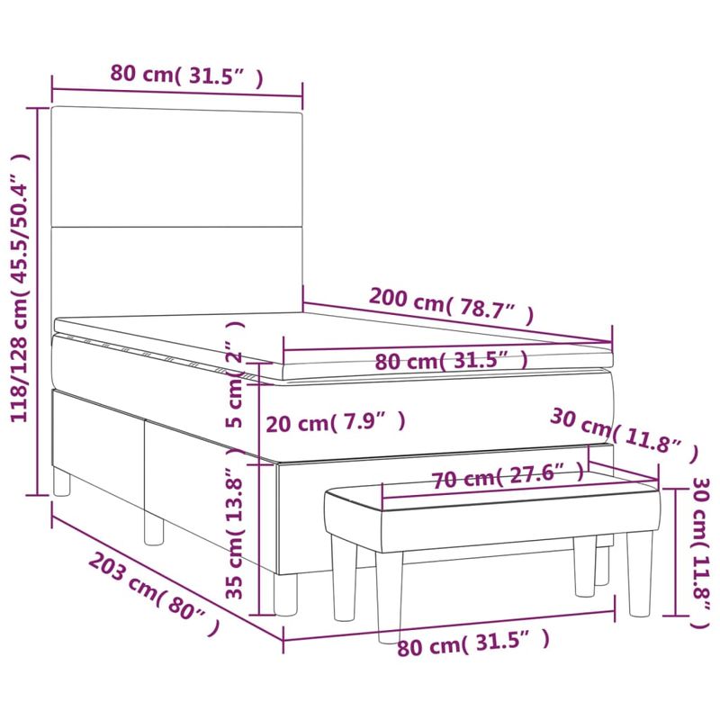 Casa si Gradina - Mobilier - Paturi si accesorii - Paturi - Pat box spring cu saltea, crem, 80x200 cm, textil - Infinity.ro