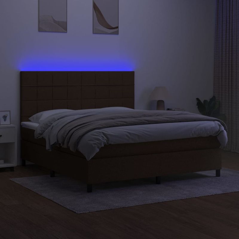 Casa si Gradina - Mobilier - Paturi si accesorii - Paturi - Pat cu arcuri, saltea si LED, maro inchis, 160x200 cm, textil - Infinity.ro