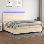Casa si Gradina - Mobilier - Paturi si accesorii - Paturi - Pat cu arcuri, saltea si LED, crem, 200x200 cm, textil - Infinity.ro
