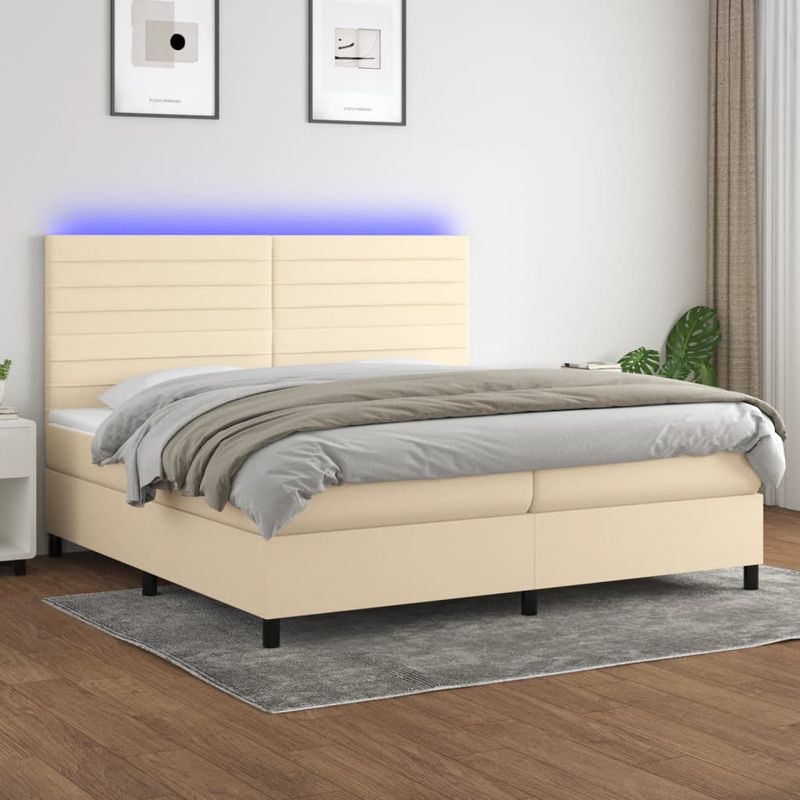Casa si Gradina - Mobilier - Paturi si accesorii - Paturi - Pat cu arcuri, saltea si LED, crem, 200x200 cm, textil - Infinity.ro