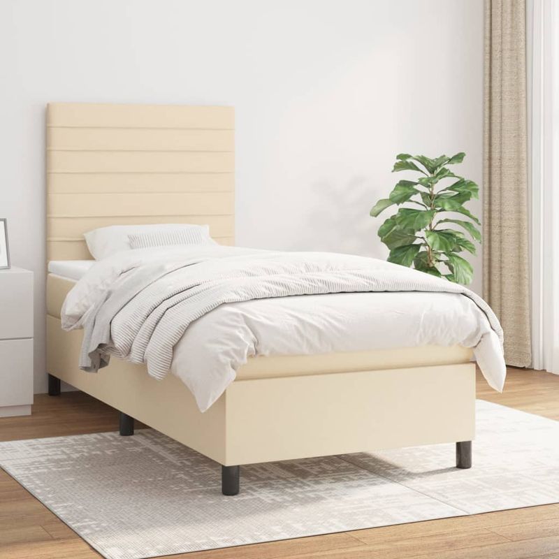 Casa si Gradina - Mobilier - Paturi si accesorii - Paturi - Pat box spring cu saltea, crem, 80x200 cm, textil - Infinity.ro