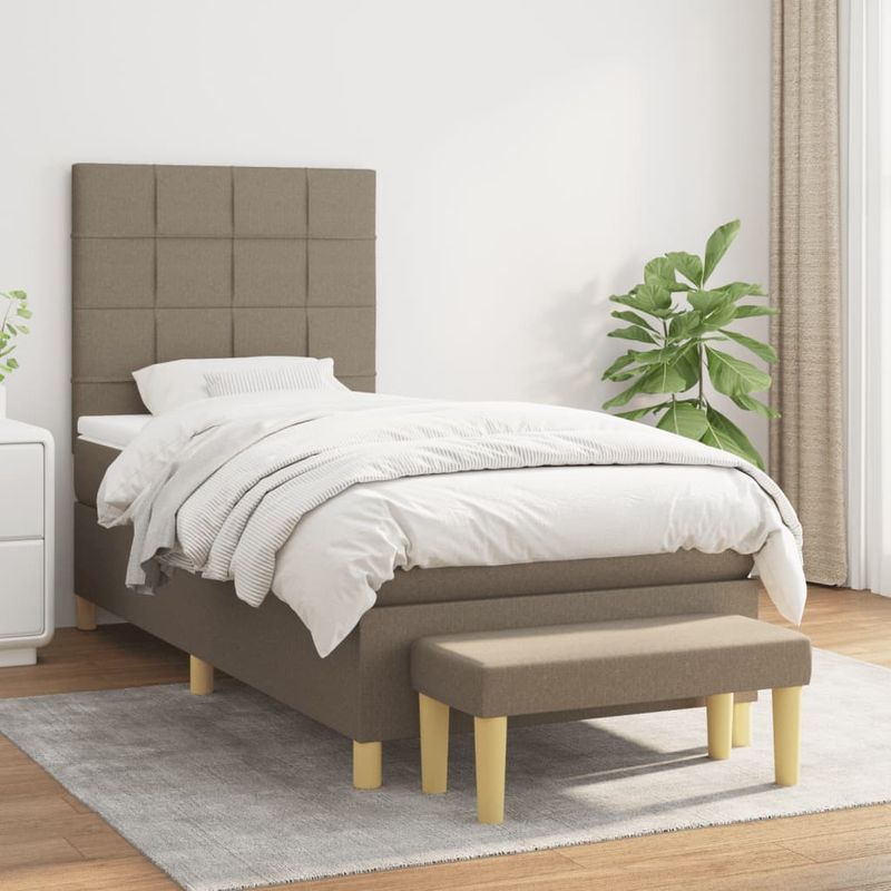 Casa si Gradina - Mobilier - Paturi si accesorii - Paturi - Pat box spring cu saltea, gri taupe, 80x200 cm, textil - Infinity.ro