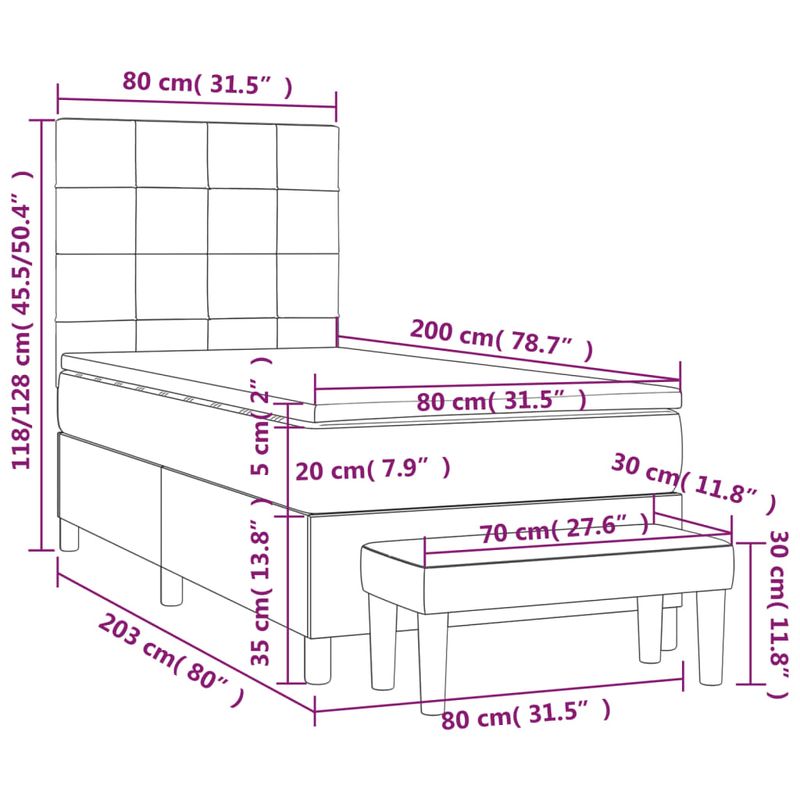 Casa si Gradina - Mobilier - Paturi si accesorii - Paturi - Pat box spring cu saltea, gri taupe, 80x200 cm, textil - Infinity.ro