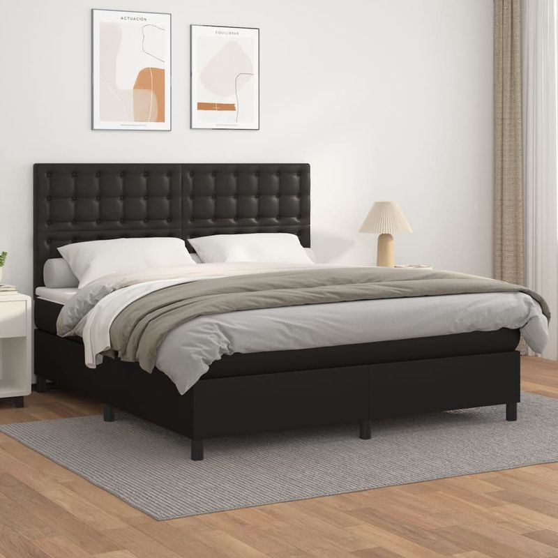 Casa si Gradina - Mobilier - Paturi si accesorii - Paturi - Pat box spring cu saltea, negru, 180x200 cm, piele ecologica - Infinity.ro